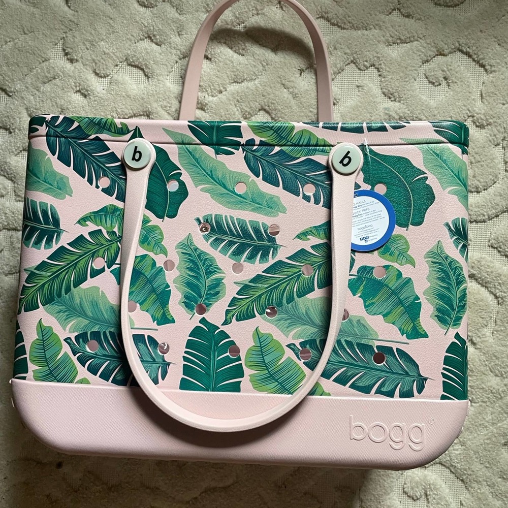 BOGG BAG Pink and Green Leaf Tote